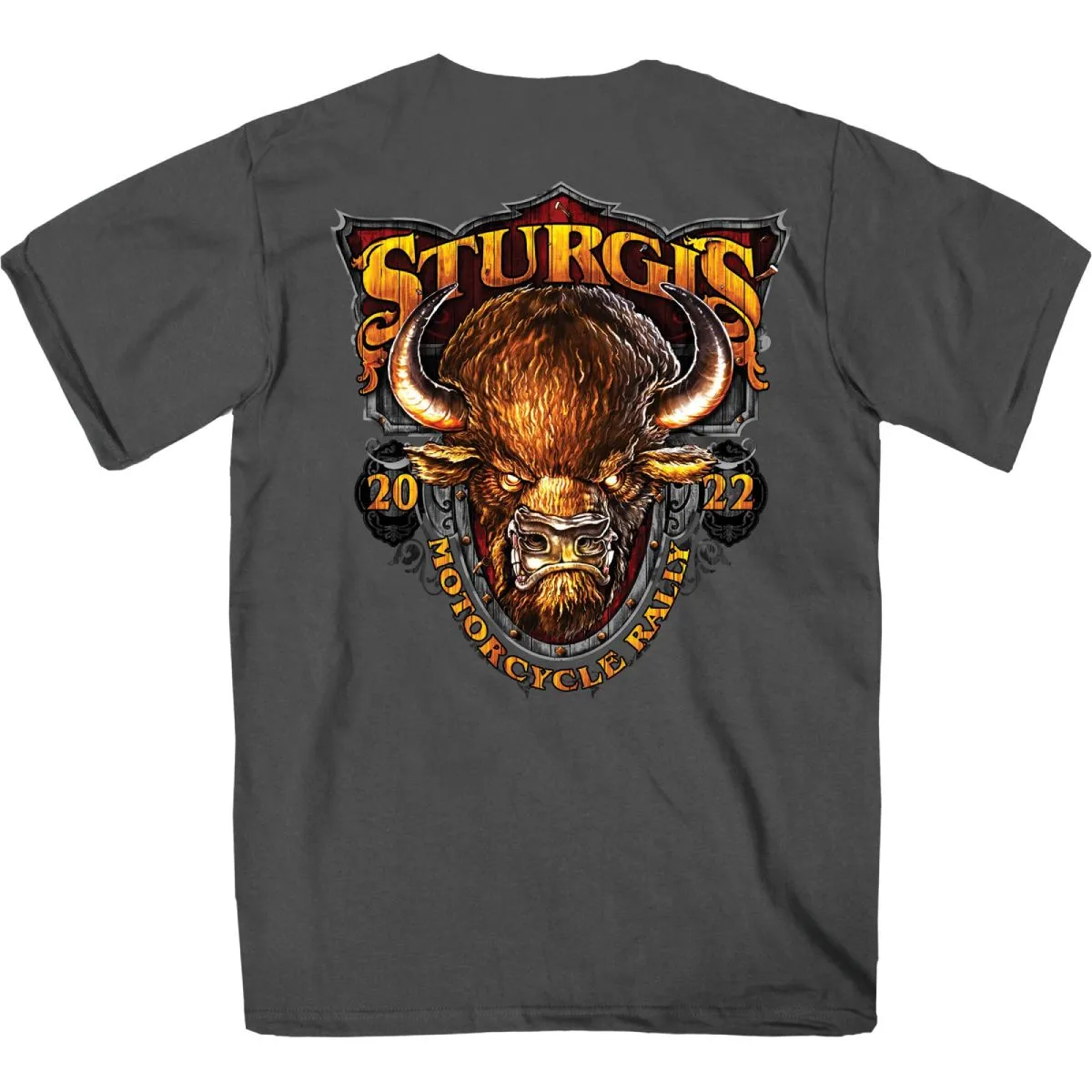 2022 Sturgis Motorcycle Rally SPB1007 Crazy Buffalo Men's Charcoal T-Shirt