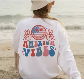 America Vibes Sweatshirt, Retro Boho Vintage Sweatshirt