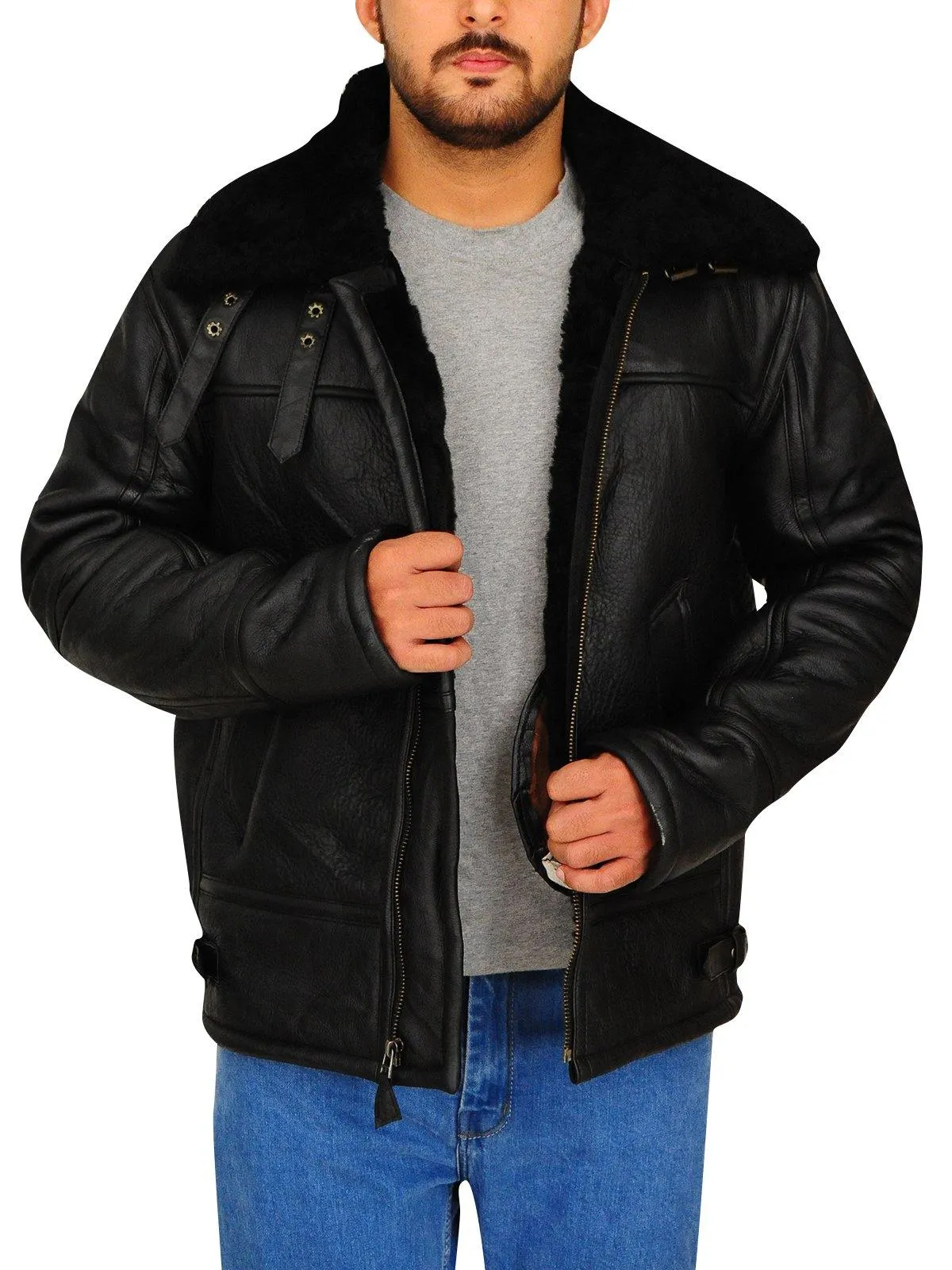 Black B3 Aviator Sheepskin Bomber Jacket