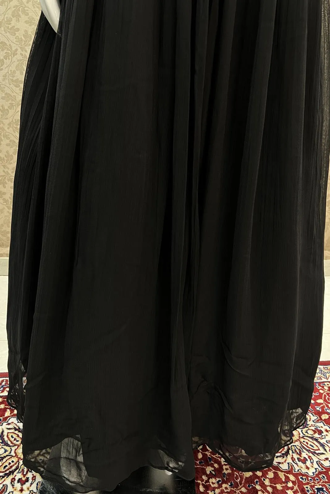 Black Beads and Sequins work Floor Length Anarkali Suit with Cape and Belt