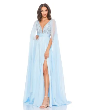 Chiffon Cape Sleeve Embellished Gown | Sample | Sz. 2