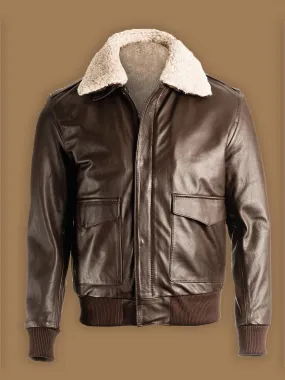 Classic Men's Brown Pilot Bomber Shearling Jacket