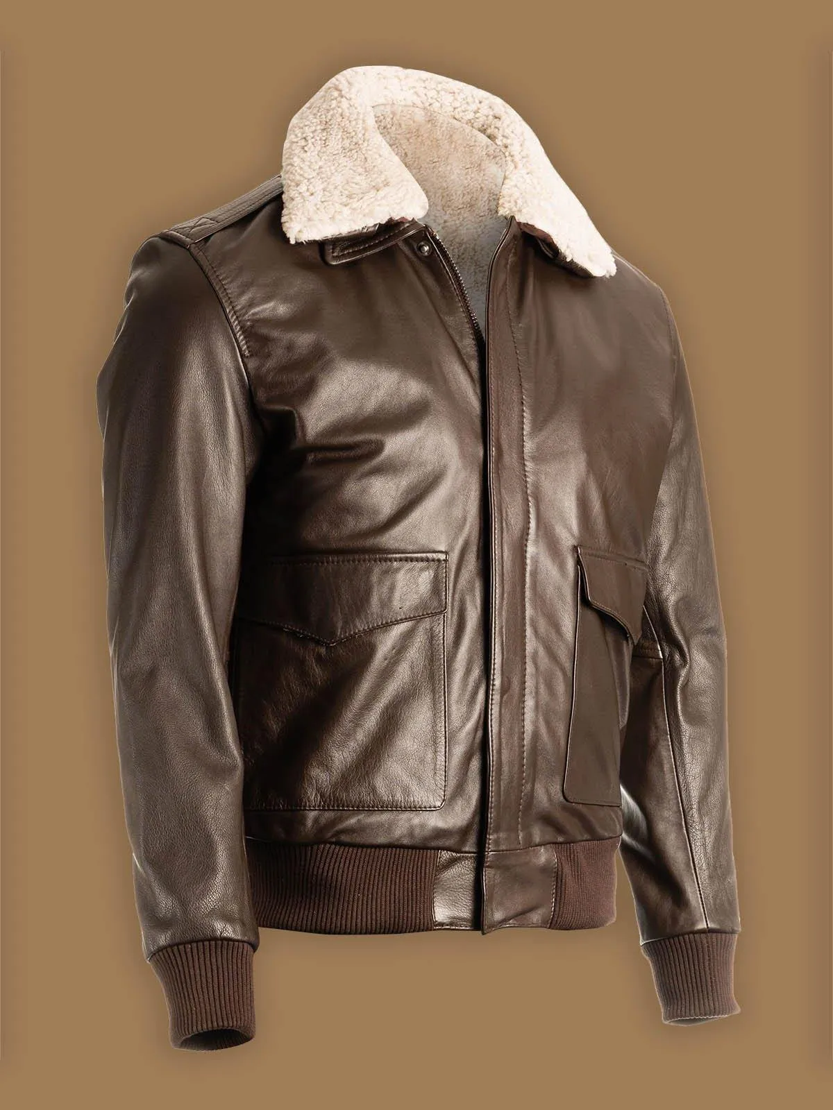 Classic Men's Brown Pilot Bomber Shearling Jacket