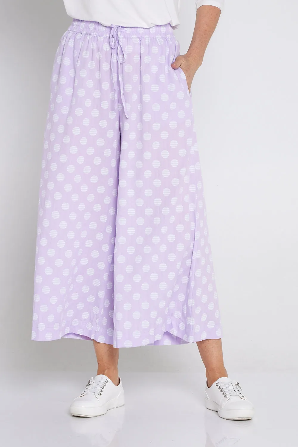 Cleo Wide Leg Drawstring Pants - Lilac/Spot