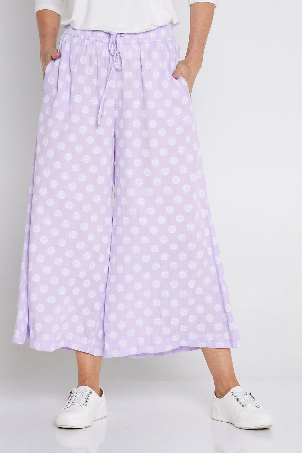 Cleo Wide Leg Drawstring Pants - Lilac/Spot