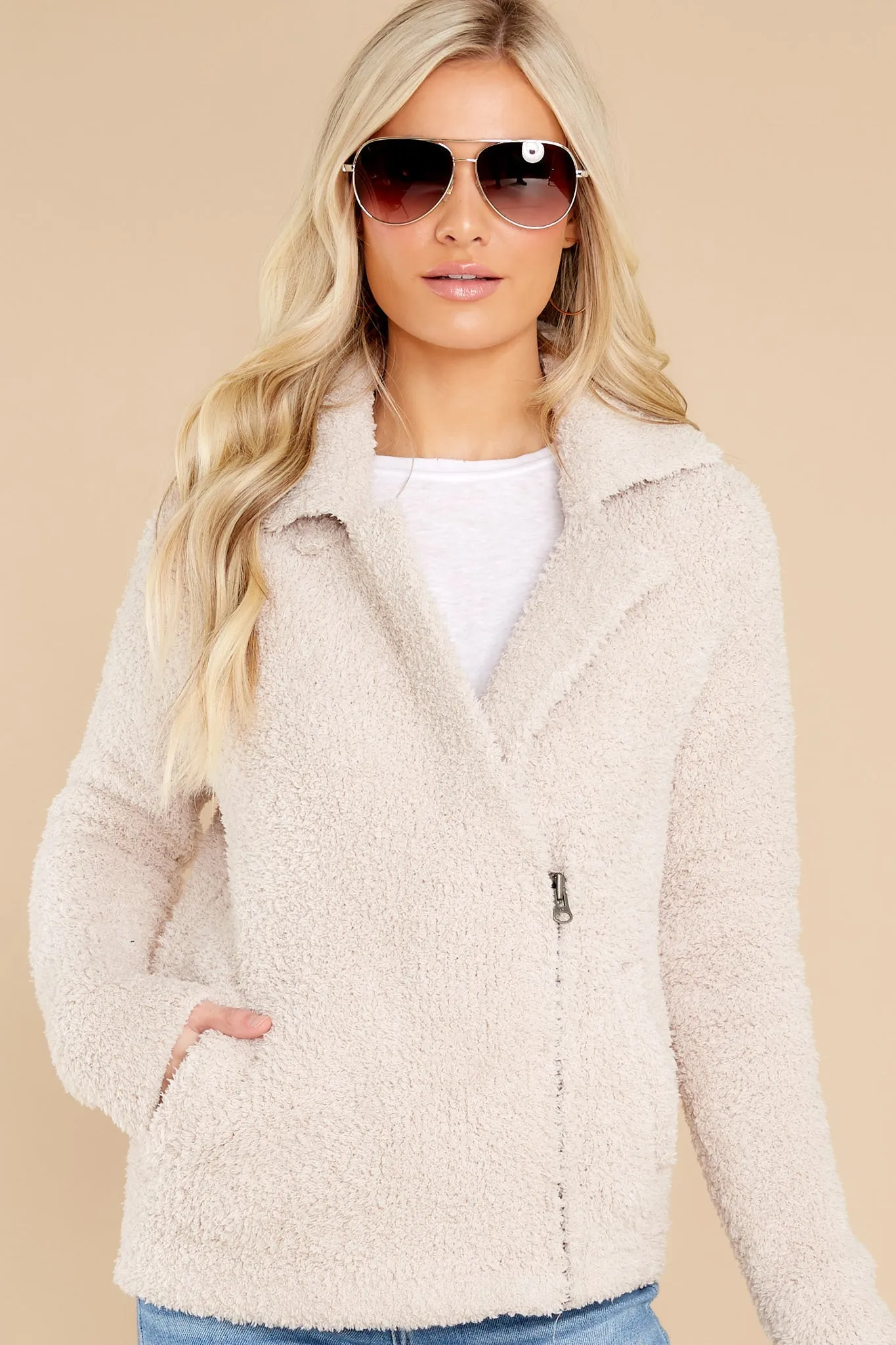 CozyChic® Stone Shearling Moto Jacket