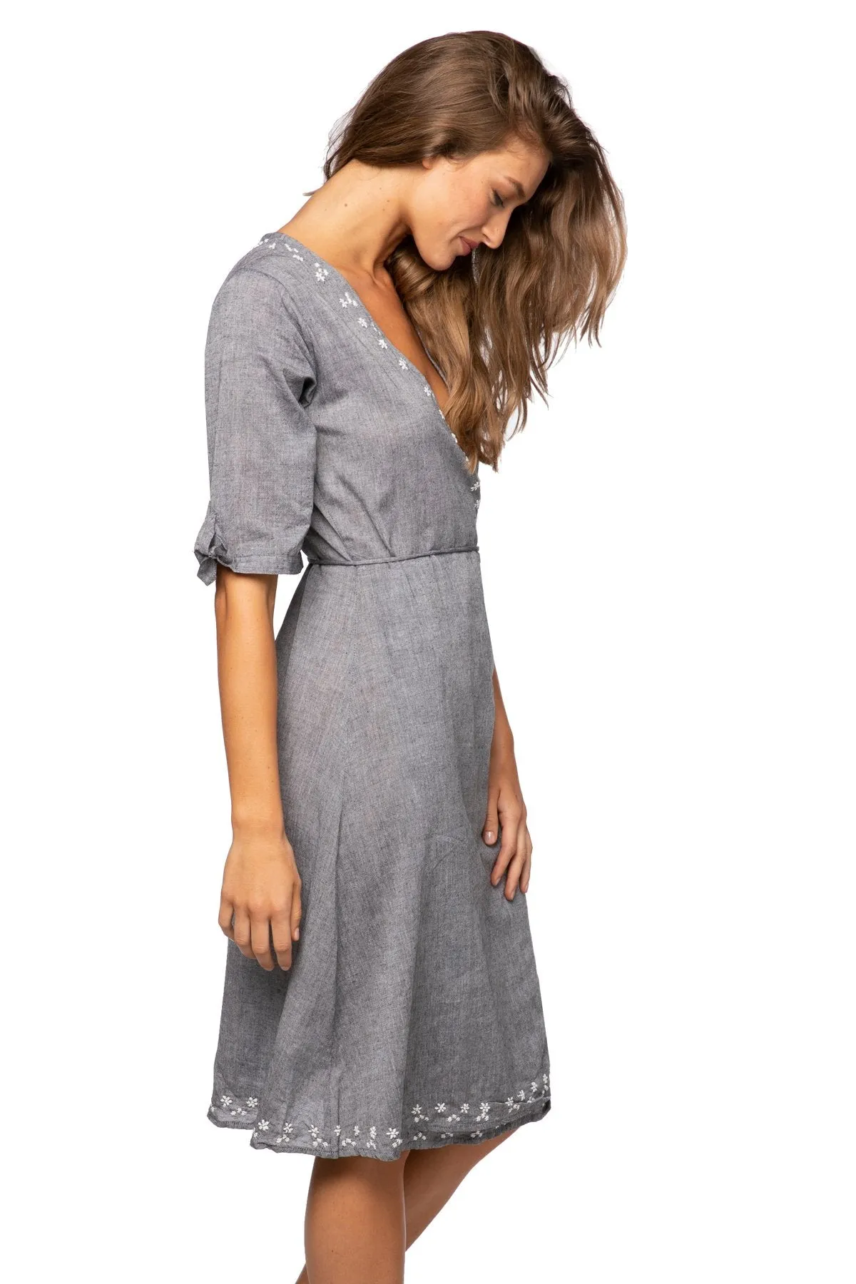 Cross Over Wrap Dress in Charcoal