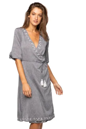 Cross Over Wrap Dress in Charcoal