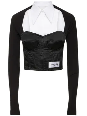 Dolce&amp;Gabbana   Long sleeve cropped satin bustier top 