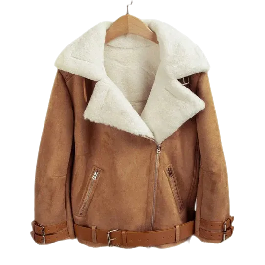 Eleanor Women’s Leather Aviator Jacket With Faux Fur Lining Tan