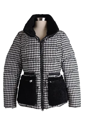 Elise Shearling Trim Houndstooth Down Puffer Jacket