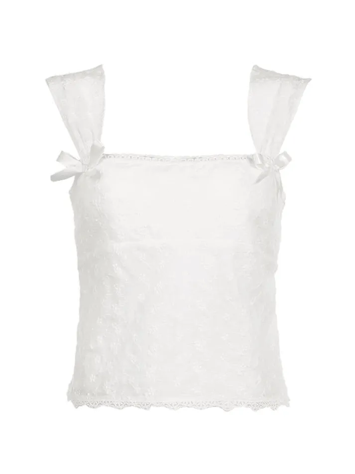 Embroidered Bow Lace Stitching Tank Top