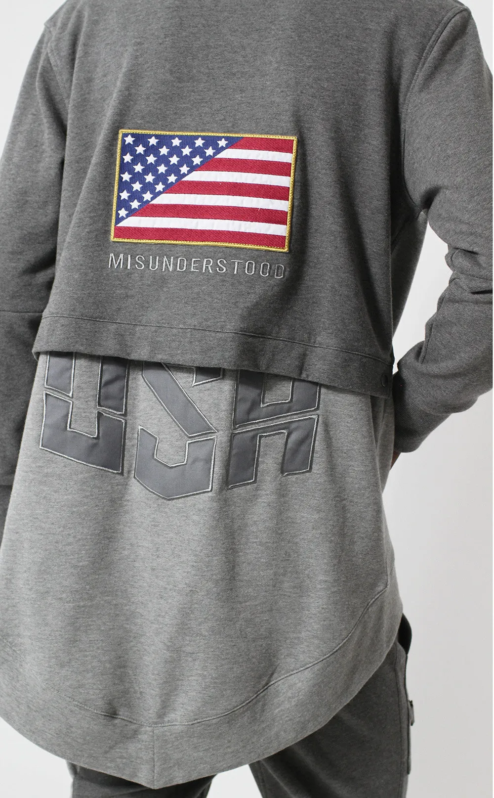 Entree LS Dual Layer Cape Style Gray USA Hoodie