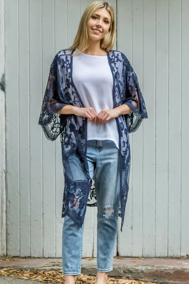 Fleetwood Lace Cape Kimono - Navy