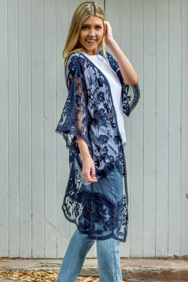 Fleetwood Lace Cape Kimono - Navy