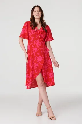 Floral 1/2 Flare Sleeve Wrap Dress