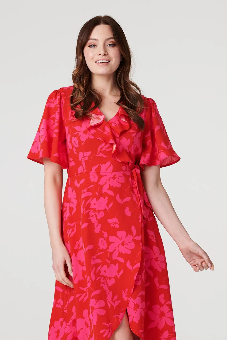 Floral 1/2 Flare Sleeve Wrap Dress