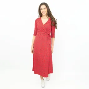 Frugi Jolie Red Maternity & Nursing Cross Wrap 3/4 Sleeve Midi Dresses