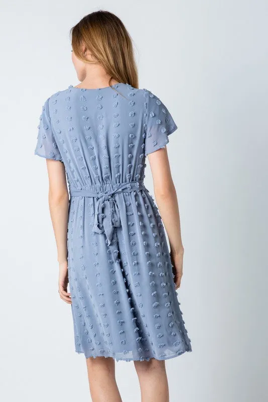 Genevah Swiss Dot Dress in Dusty Blue