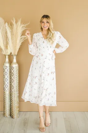 Hillary Ivory Floral Wrap Dress - DM Exclusive - Nursing Friendly - Maternity Friendly - FINAL FEW