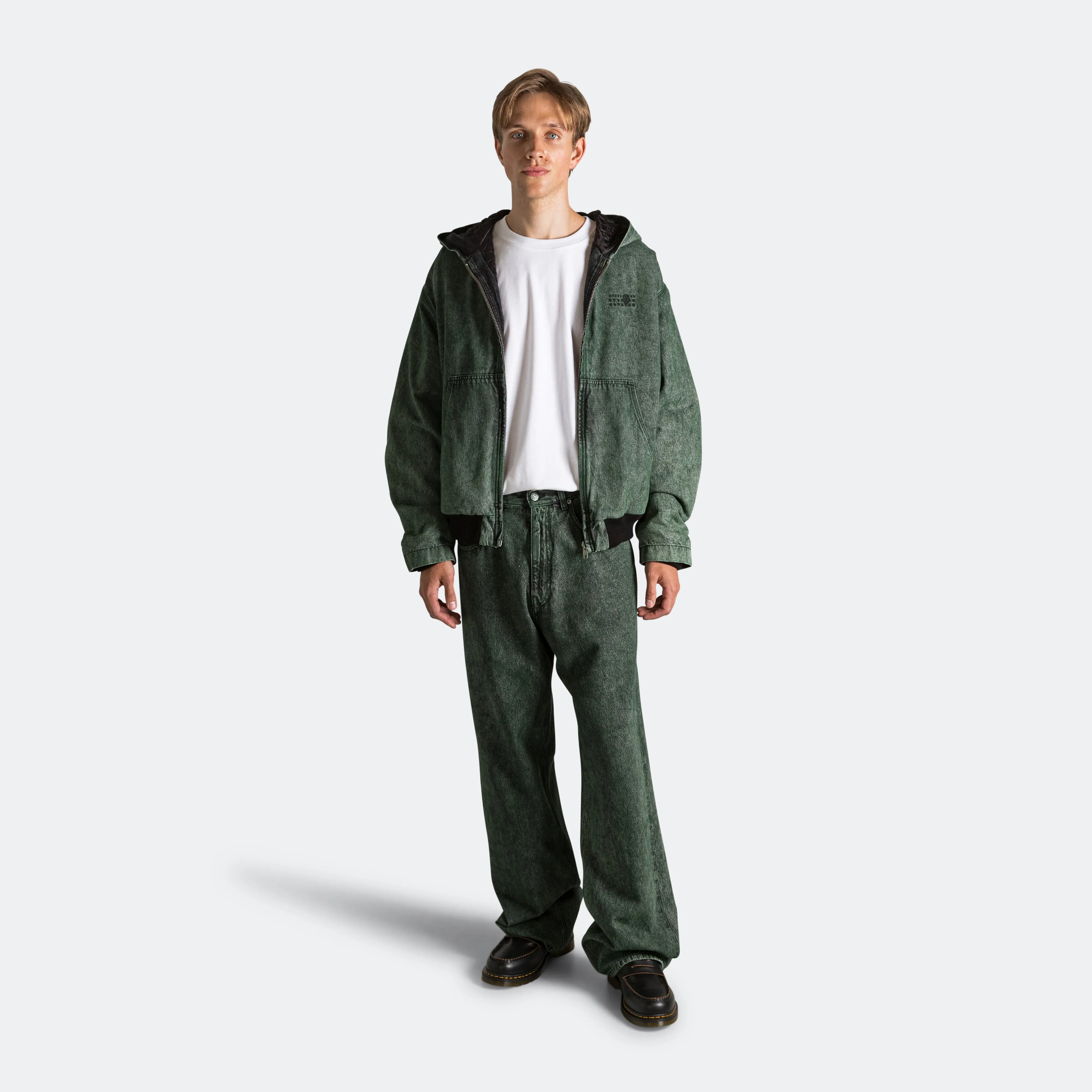 Hooded Denim Jacket - Green