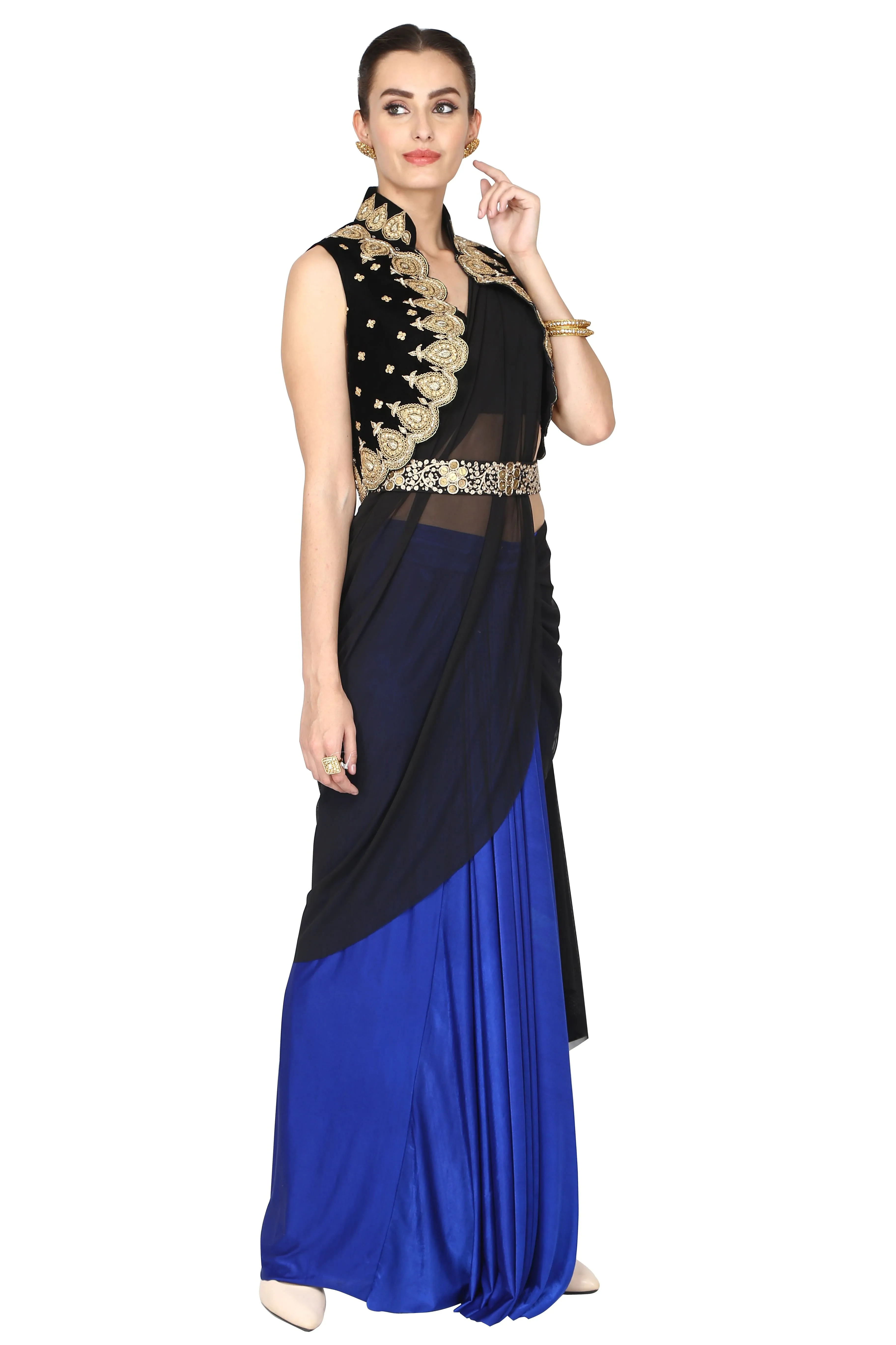 Indigo Black Pre-Stitched Saree.