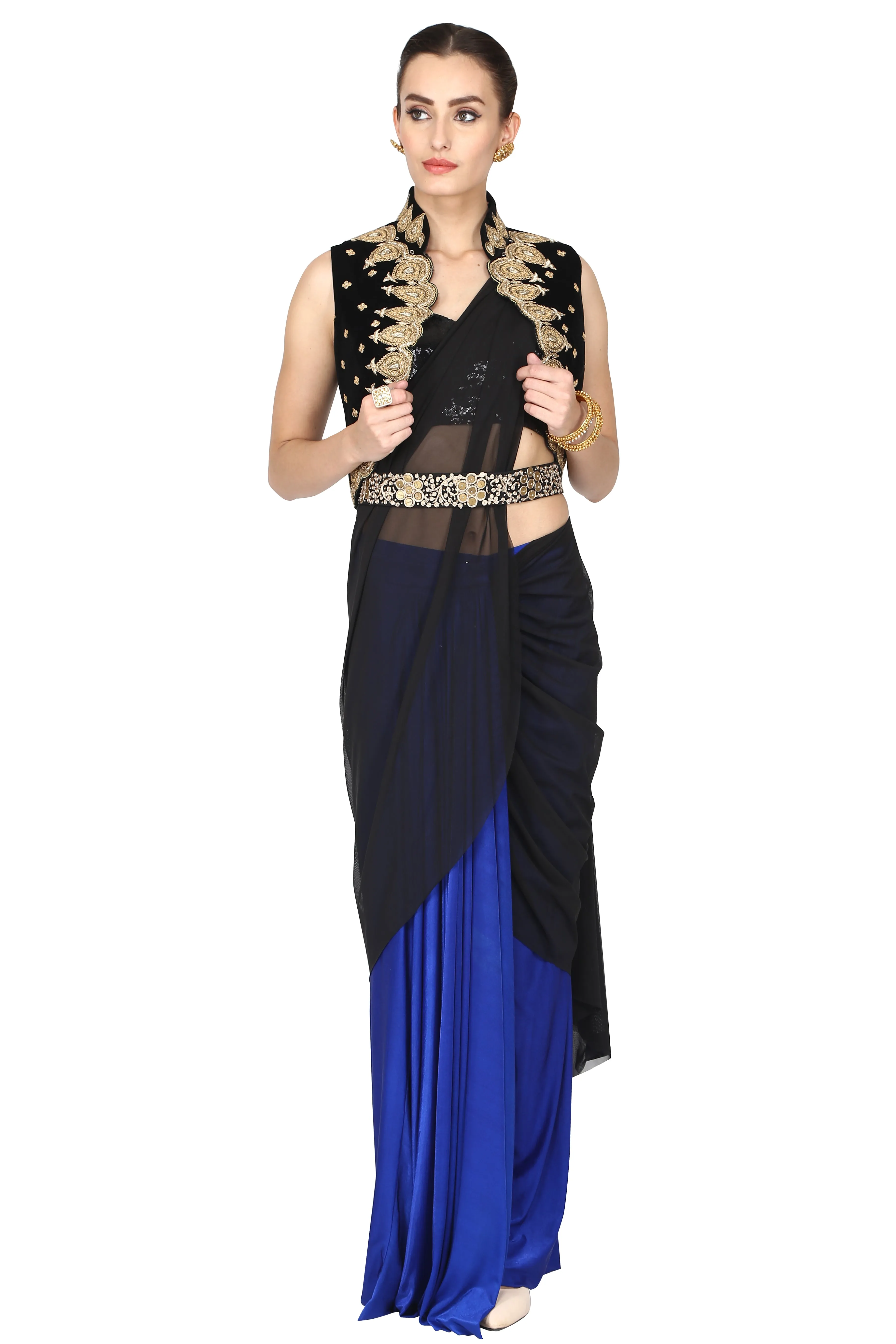 Indigo Black Pre-Stitched Saree.