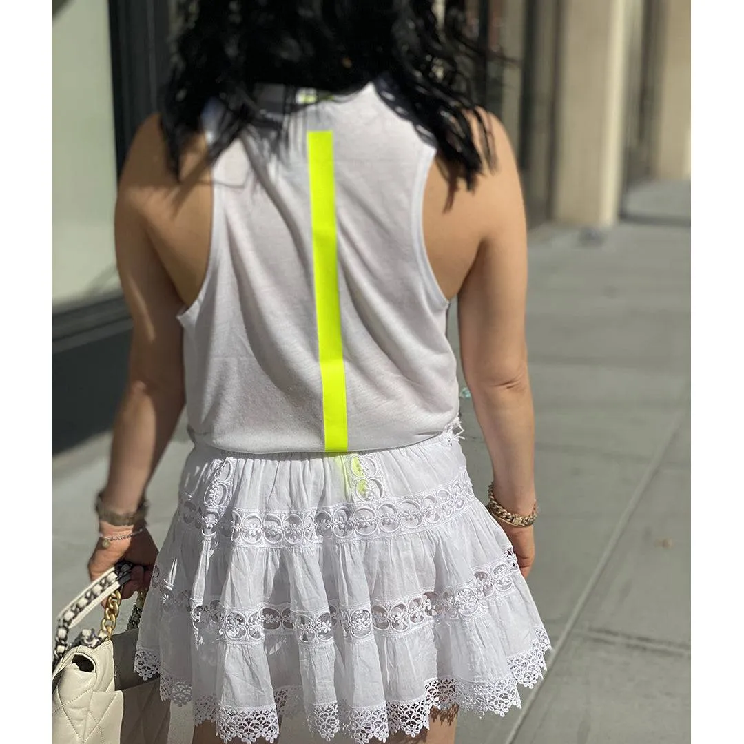 Jane Chic Tank Top White - Neon Yellow Stripe