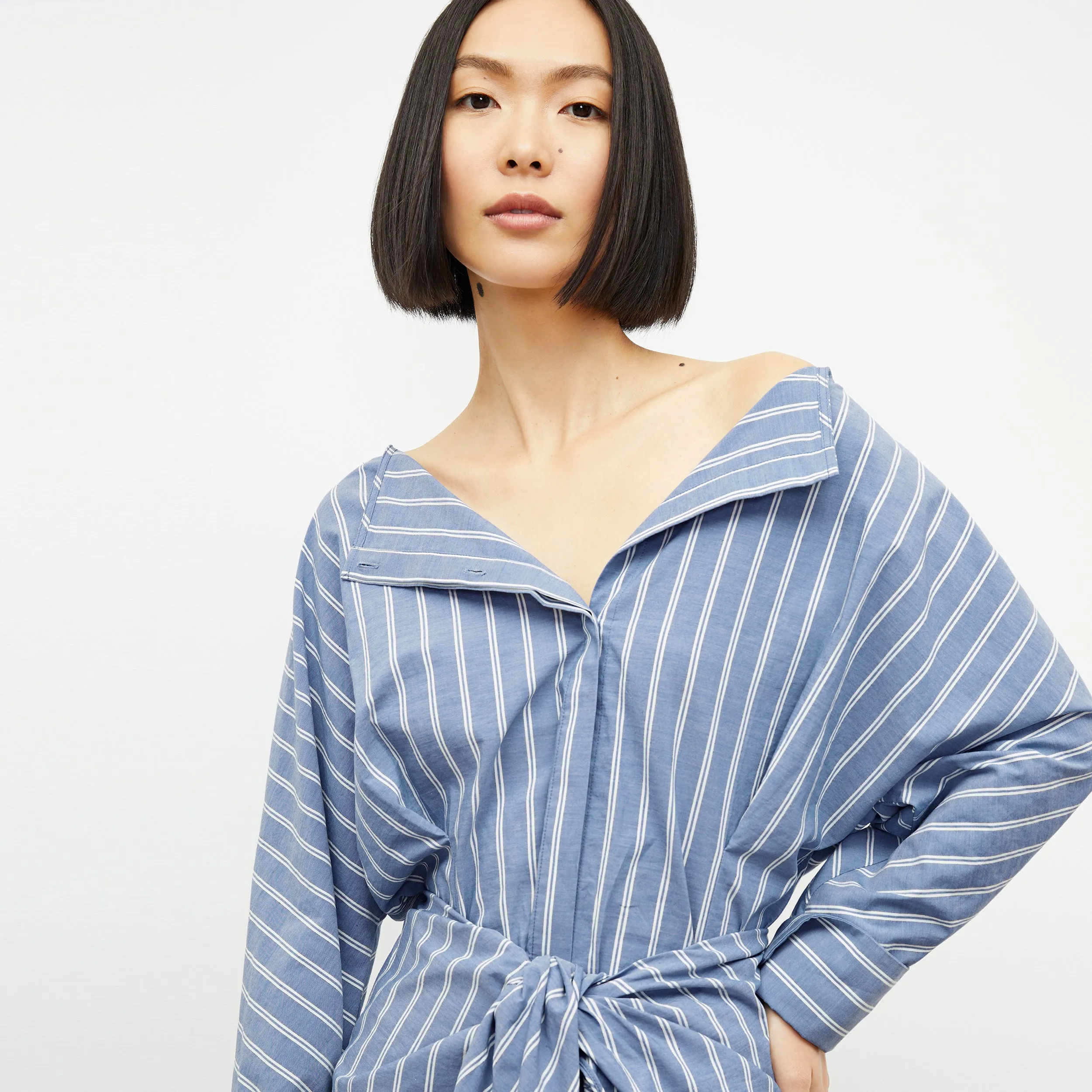 Janie Dress - Poplin Stripe :: Blue / White