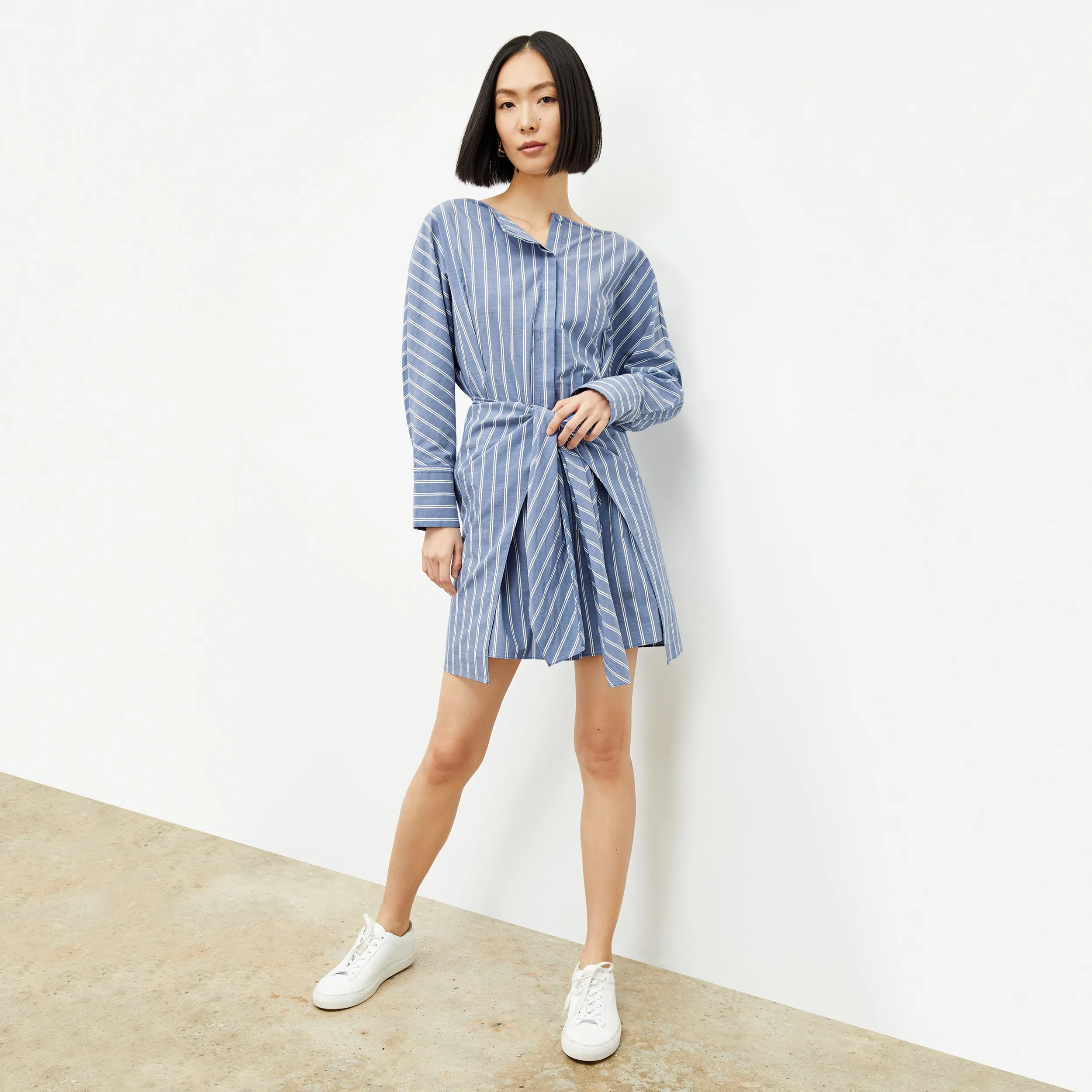 Janie Dress - Poplin Stripe :: Blue / White