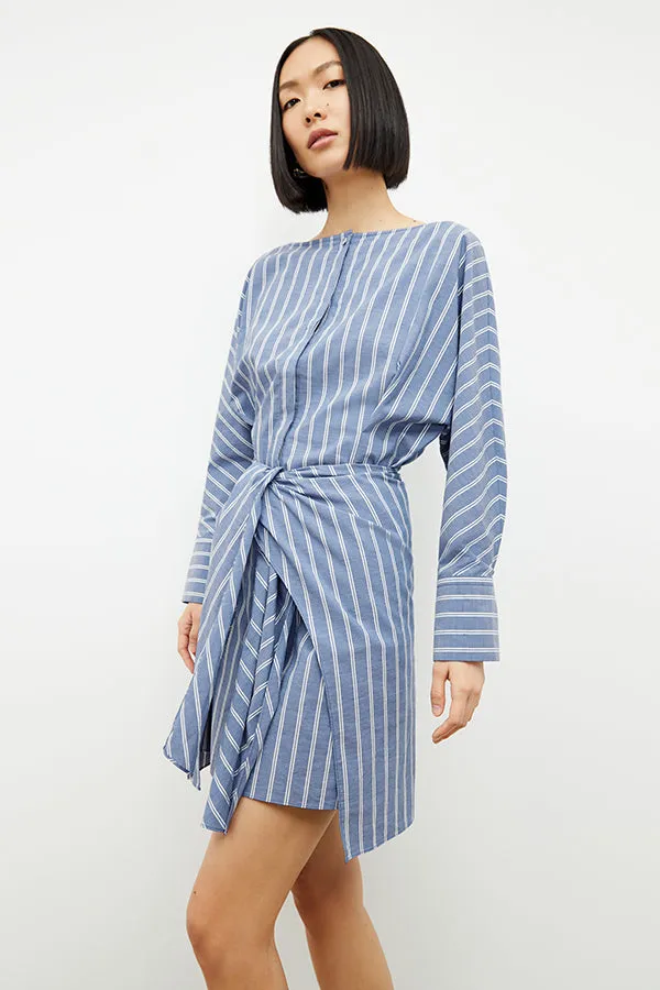 Janie Dress - Poplin Stripe :: Blue / White