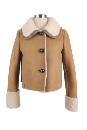 Leather Shearling Jacket W/ Mink Fur Collar