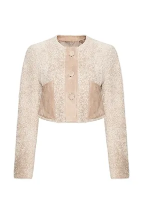 Lily Women's Teddy Curly Shearling Cropped Jacket - Beige