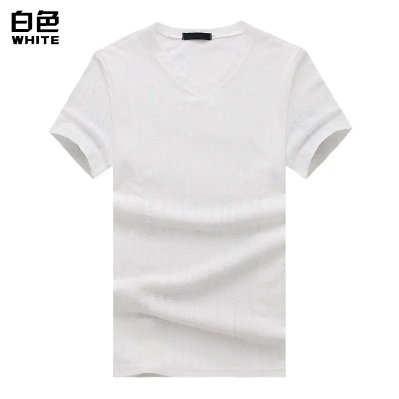 Men V-Neck Stripes Short Sleeves T-Shirt