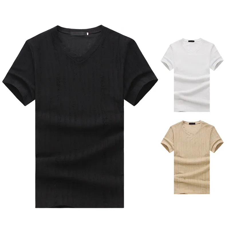 Men V-Neck Stripes Short Sleeves T-Shirt