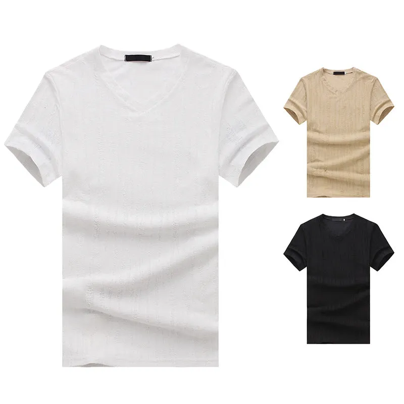 Men V-Neck Stripes Short Sleeves T-Shirt