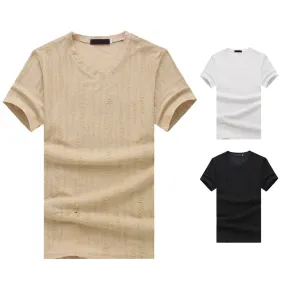 Men V-Neck Stripes Short Sleeves T-Shirt