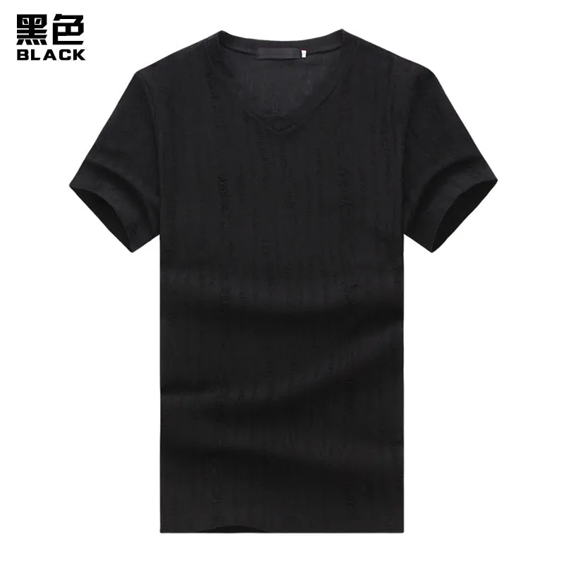 Men V-Neck Stripes Short Sleeves T-Shirt