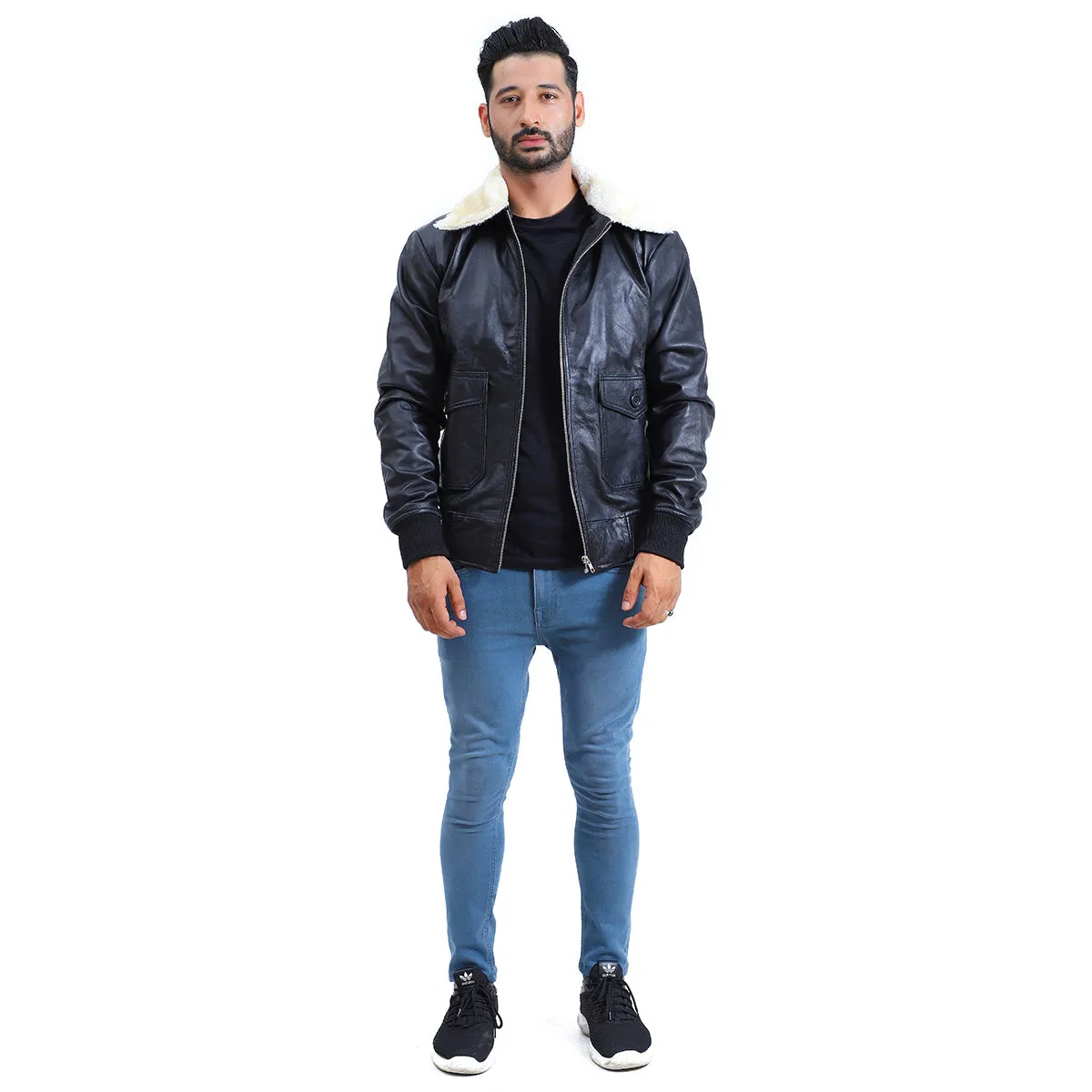 Mens Flight Aviator Bomber Leather Jacket