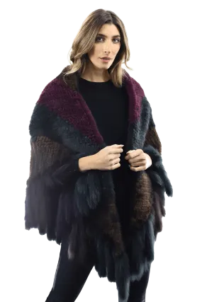 Multi Colored Mink Cape with Fox Fringe