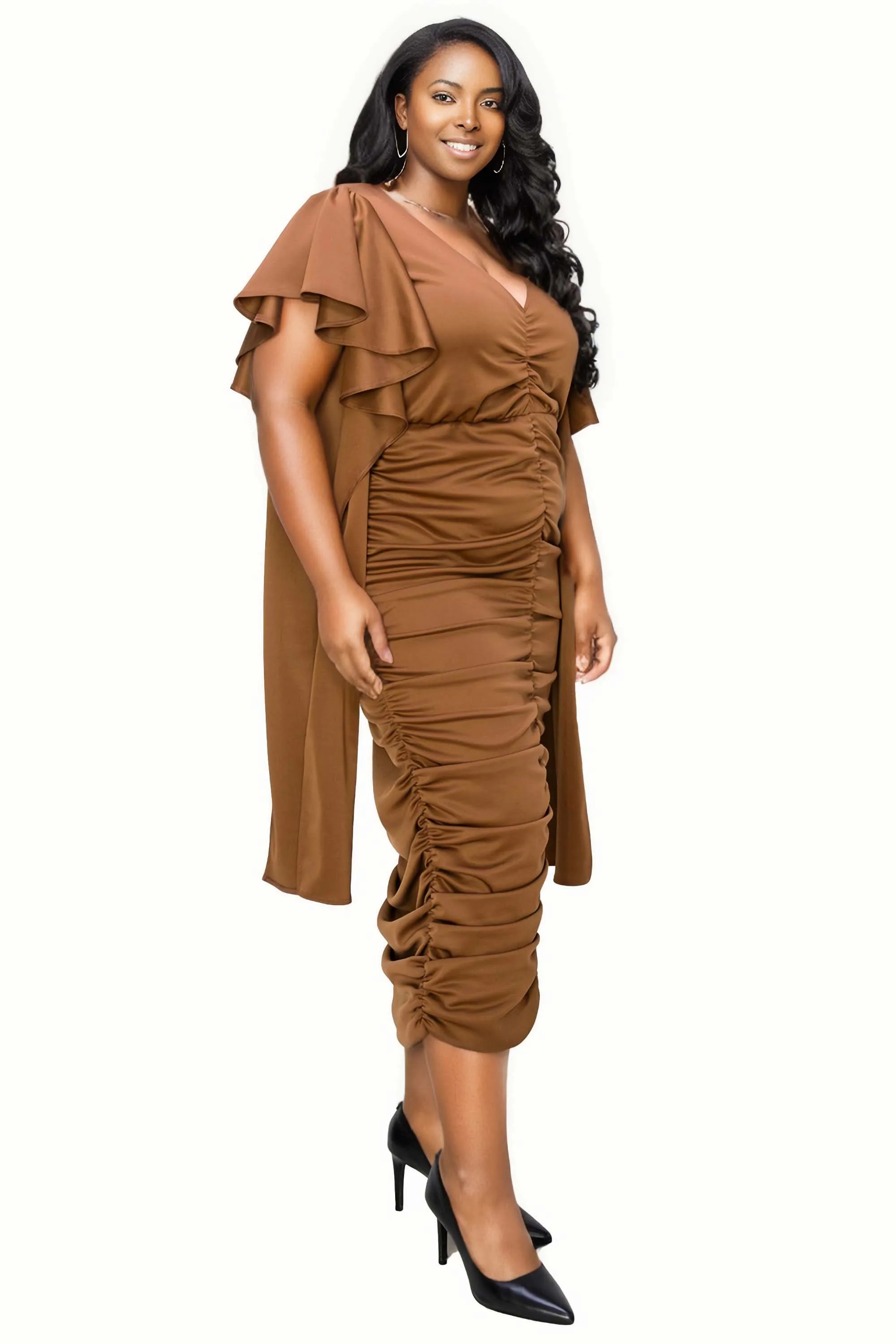 Nadia Ruched V Neck Dress