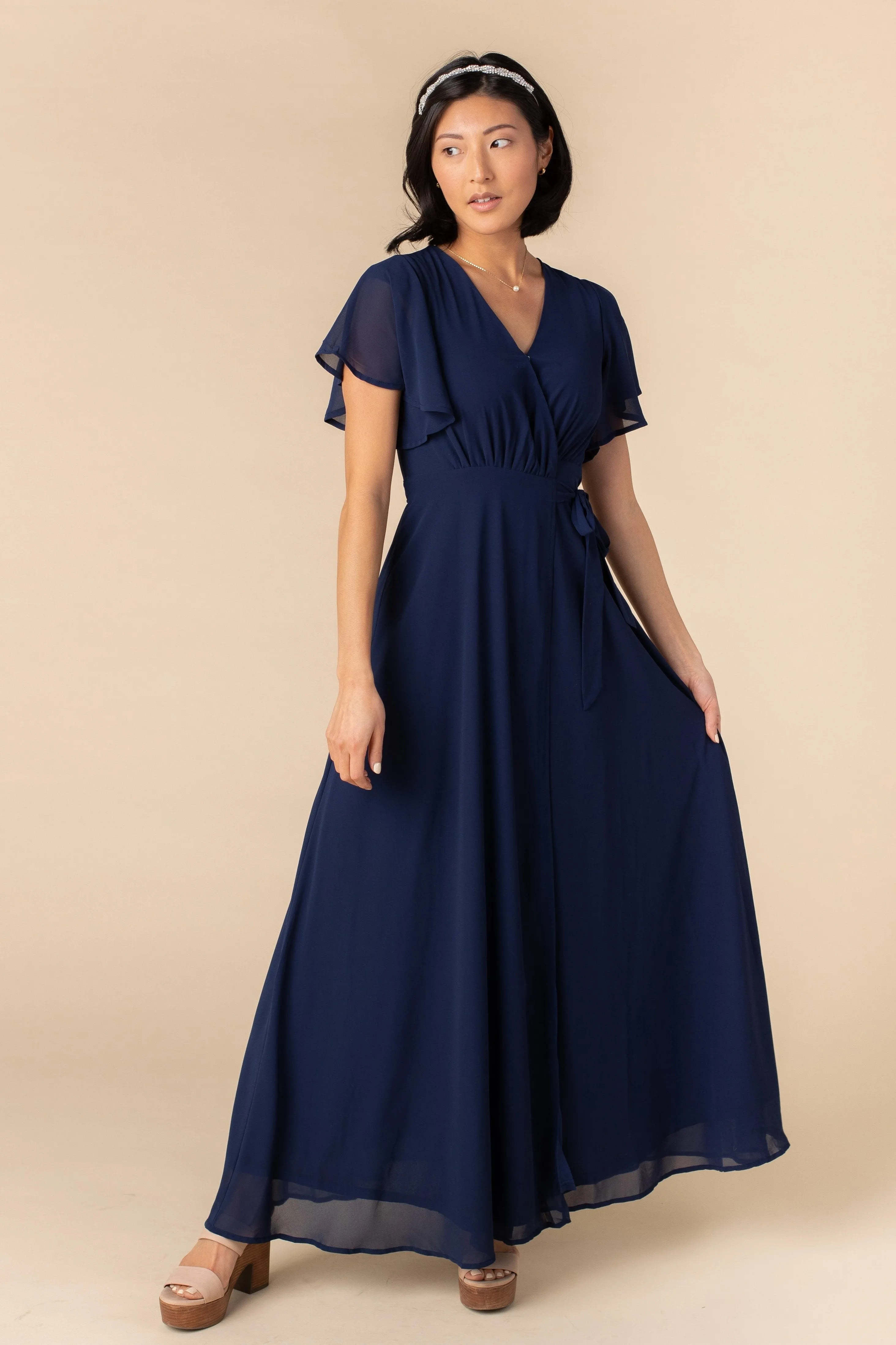 Naples Flutter Sleeve Wrap Maxi - Navy