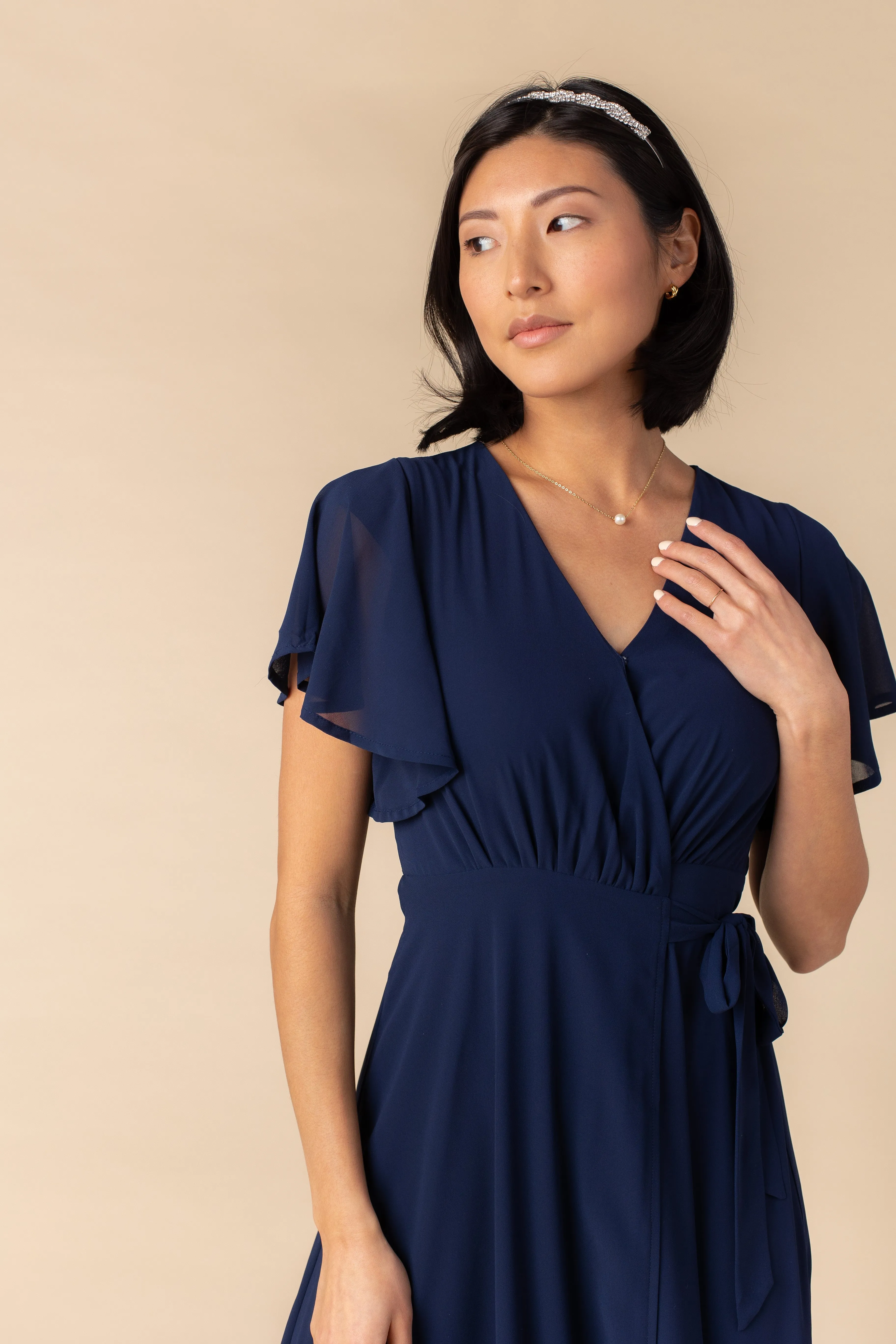 Naples Flutter Sleeve Wrap Maxi - Navy