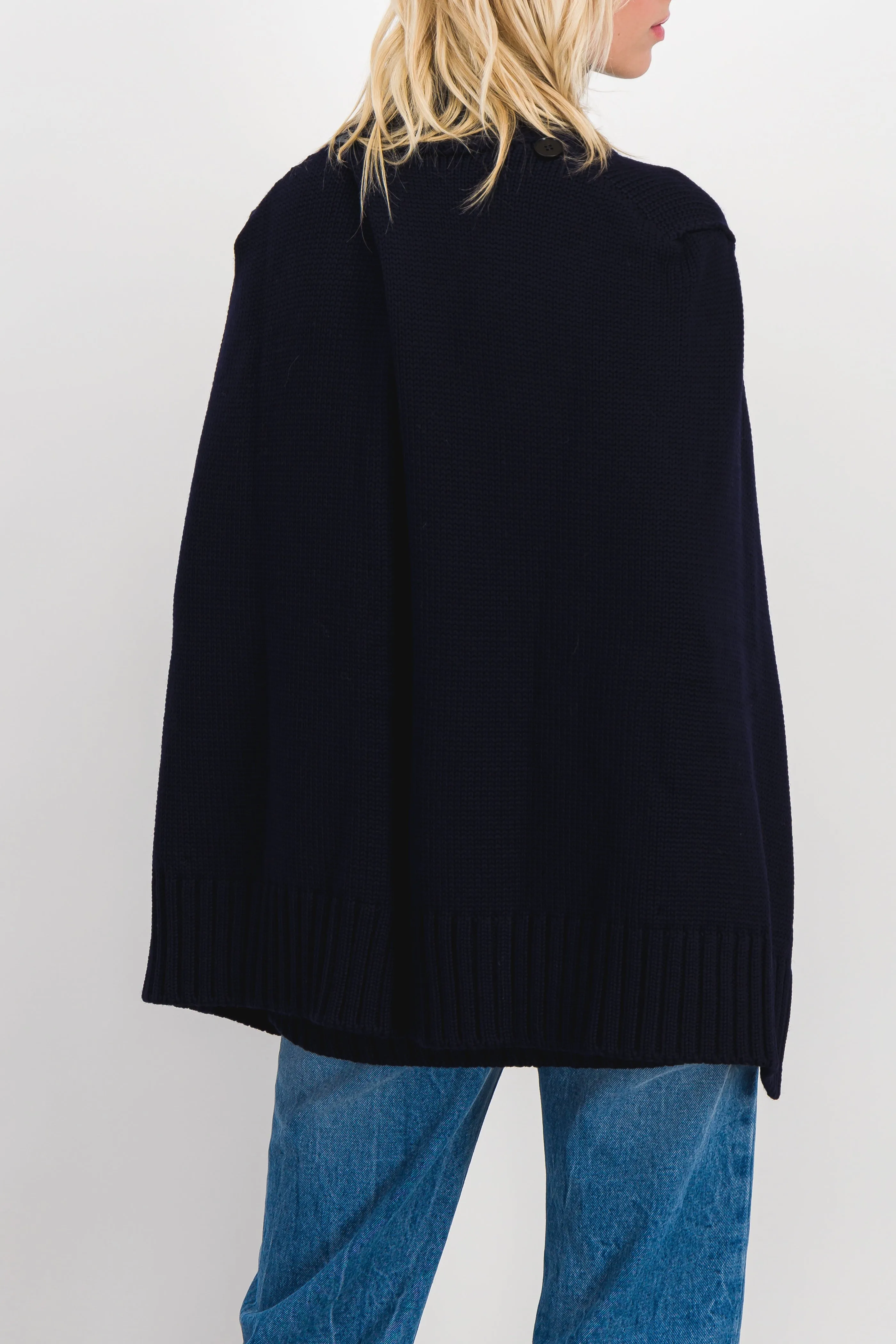 Navy oversized turtleneck merino cape sweater