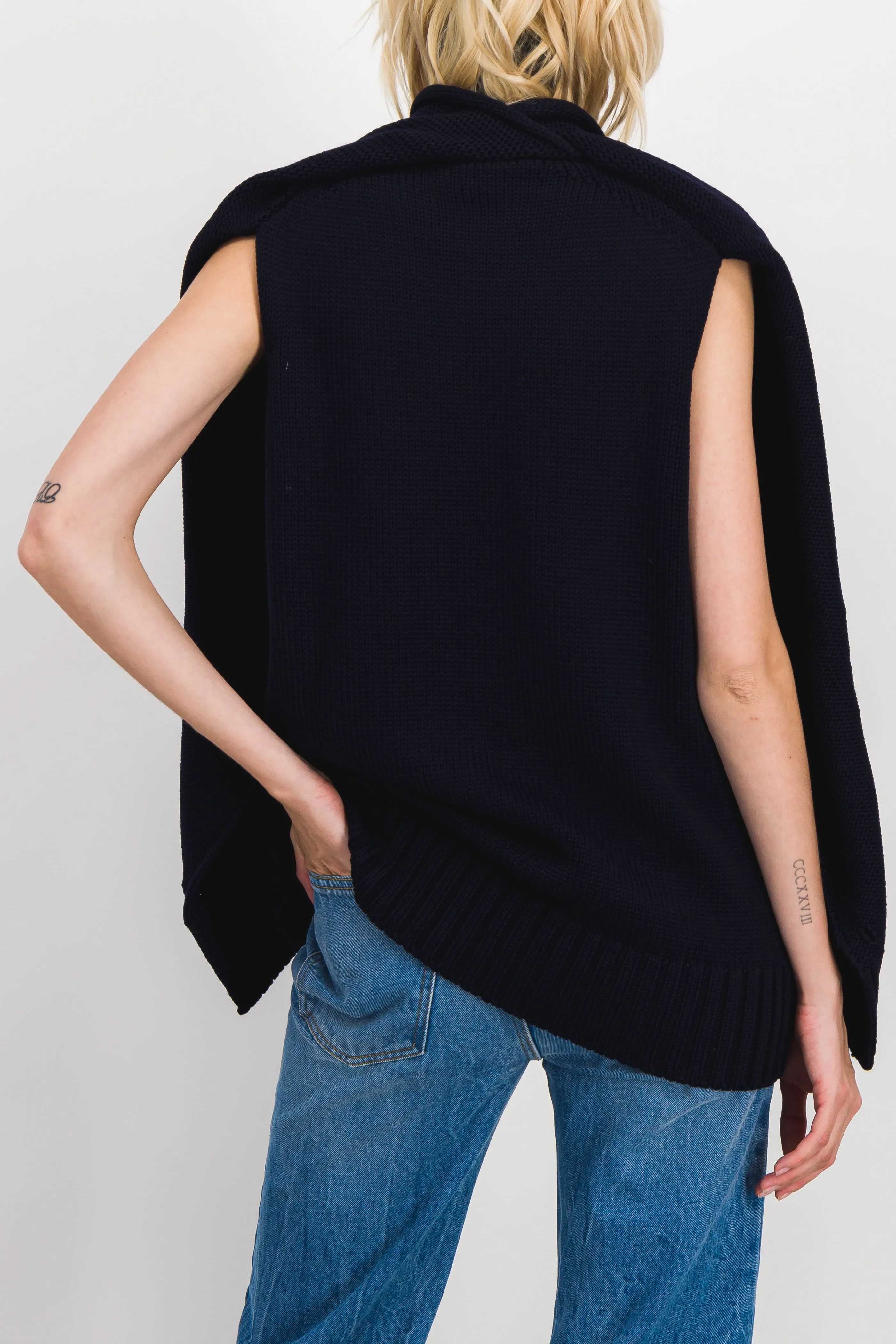 Navy oversized turtleneck merino cape sweater