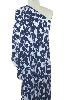 NY Designer Abstract Floral Stretch Crepe - Navy/White