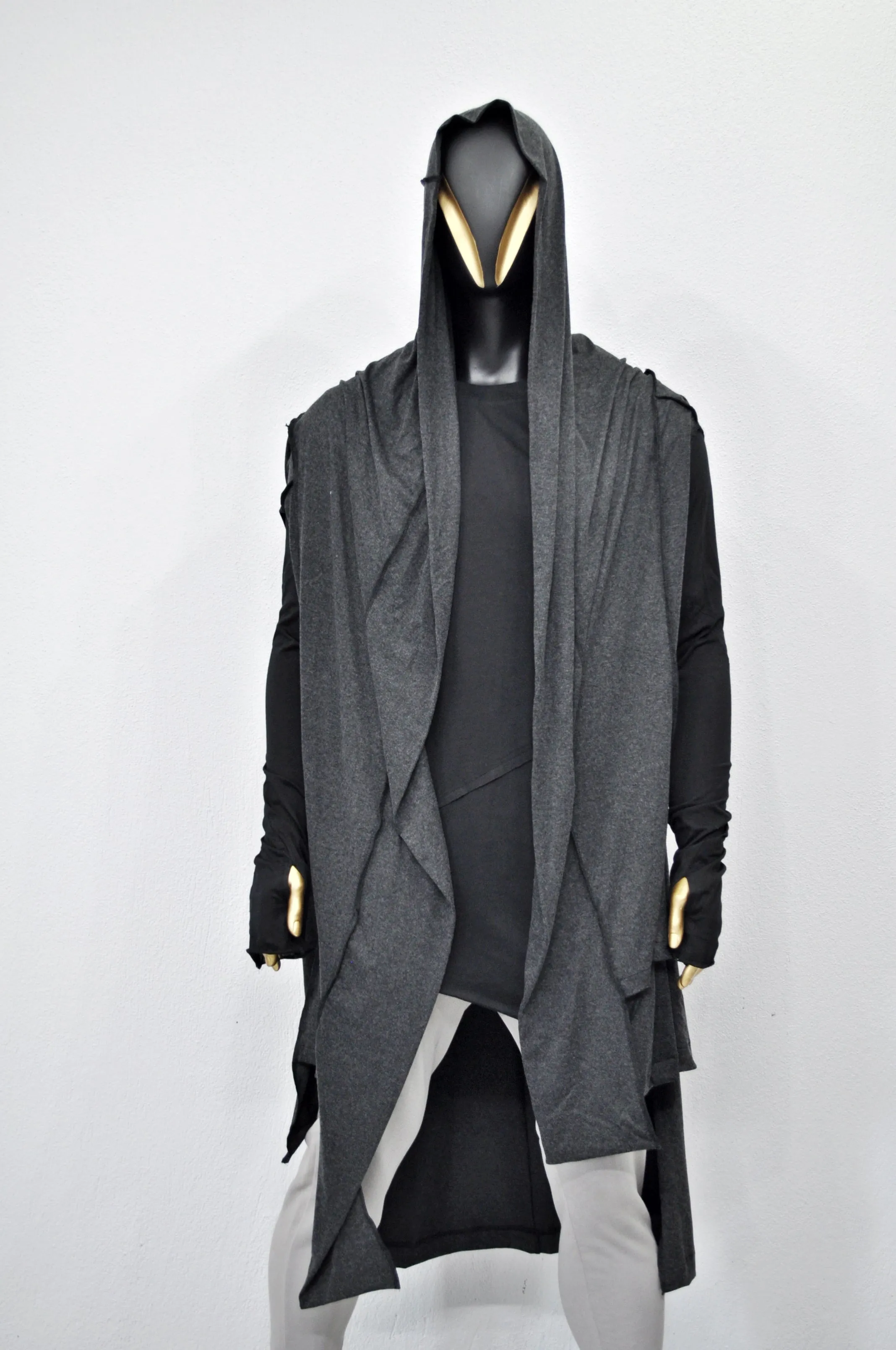 OverLong Poncho Cardigan,Japanese Oversized Sleeveless Kimono Wrap Shawl Shirt,Asymmetric Vest Hooded Cape Coat,Aesthetic Halloween-BB0154