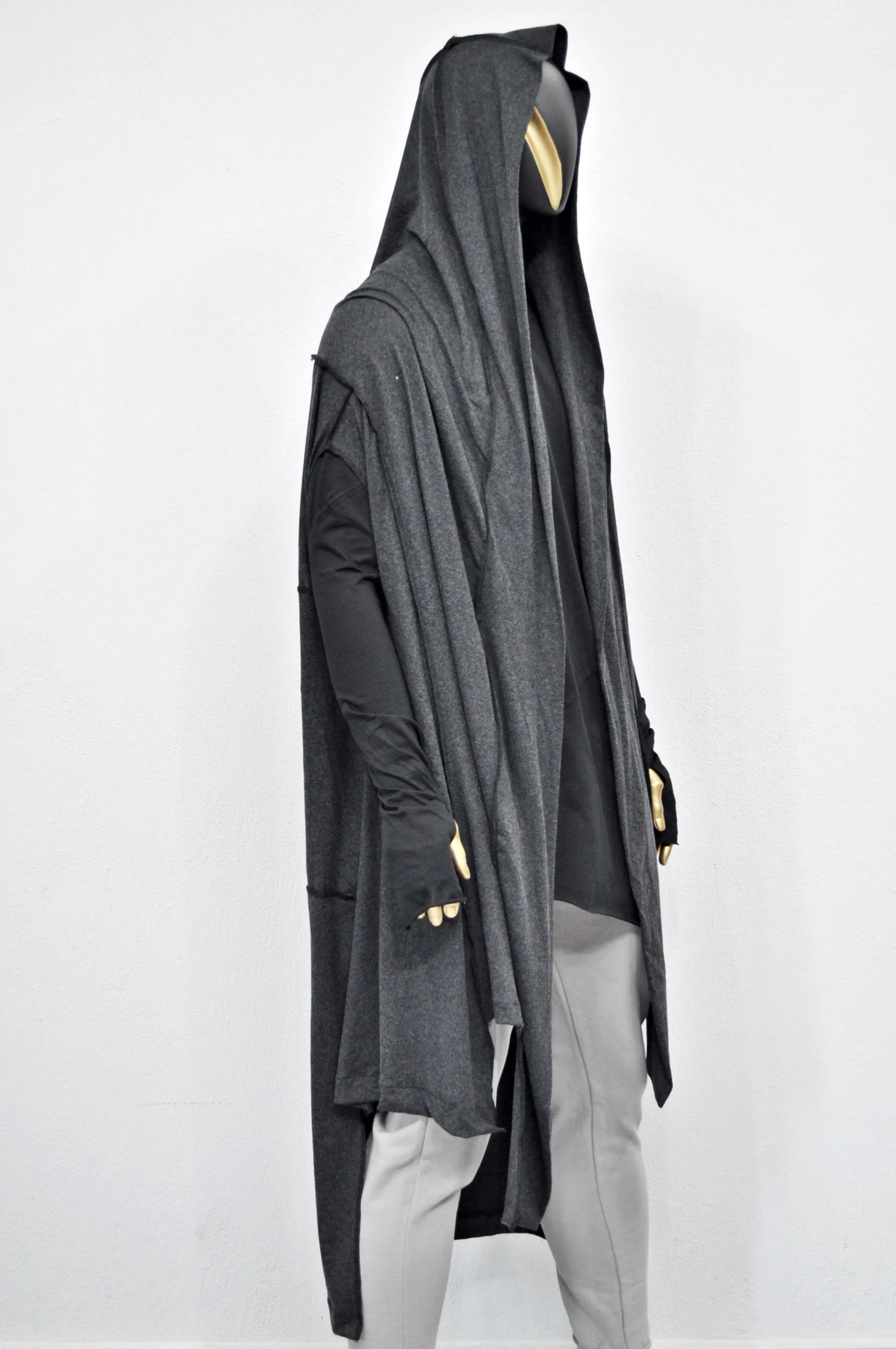 OverLong Poncho Cardigan,Japanese Oversized Sleeveless Kimono Wrap Shawl Shirt,Asymmetric Vest Hooded Cape Coat,Aesthetic Halloween-BB0154