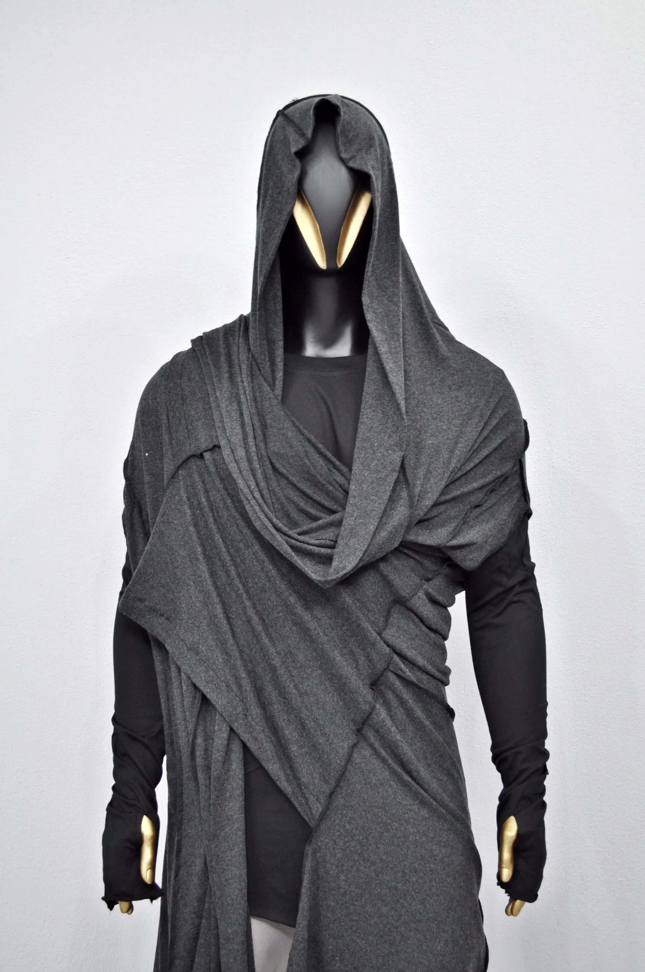 OverLong Poncho Cardigan,Japanese Oversized Sleeveless Kimono Wrap Shawl Shirt,Asymmetric Vest Hooded Cape Coat,Aesthetic Halloween-BB0154