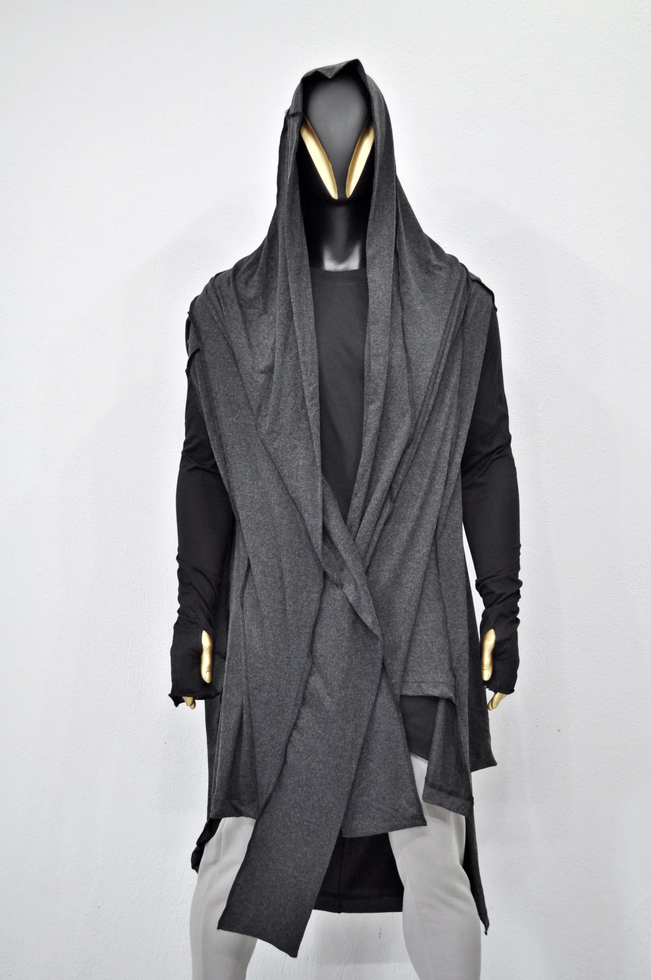 OverLong Poncho Cardigan,Japanese Oversized Sleeveless Kimono Wrap Shawl Shirt,Asymmetric Vest Hooded Cape Coat,Aesthetic Halloween-BB0154